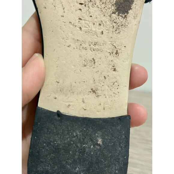 Fendi Raffia FF Logo Slip On Flat Slide Sandals Natural Black Women's Size 38 - Picture 7 of 8